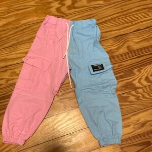 SANGTREE Girls Drawstring Cargo Jogger Pants pink and blue colorblock